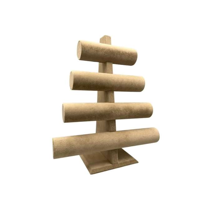 Yerli Üretim Süet Kumaş Sütlü Kahve Renk Dört Kademeli 38/34 cm Bileklik-Saat Sergileme Standı