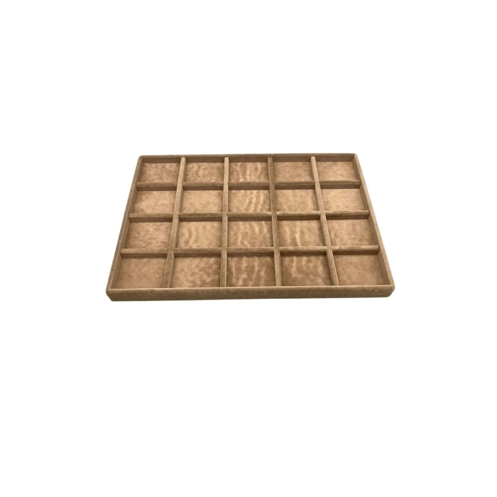 Yerli Üretim Süet Kumaş Sütlü Kahve Renkli 34/24 cm 20 Bölmeli Çekmece İçi Takı Standı