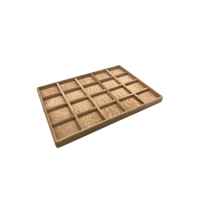 Yerli Üretim Süet Kumaş Sütlü Kahve Renkli 34/24 cm 20 Bölmeli Çekmece İçi Takı Standı