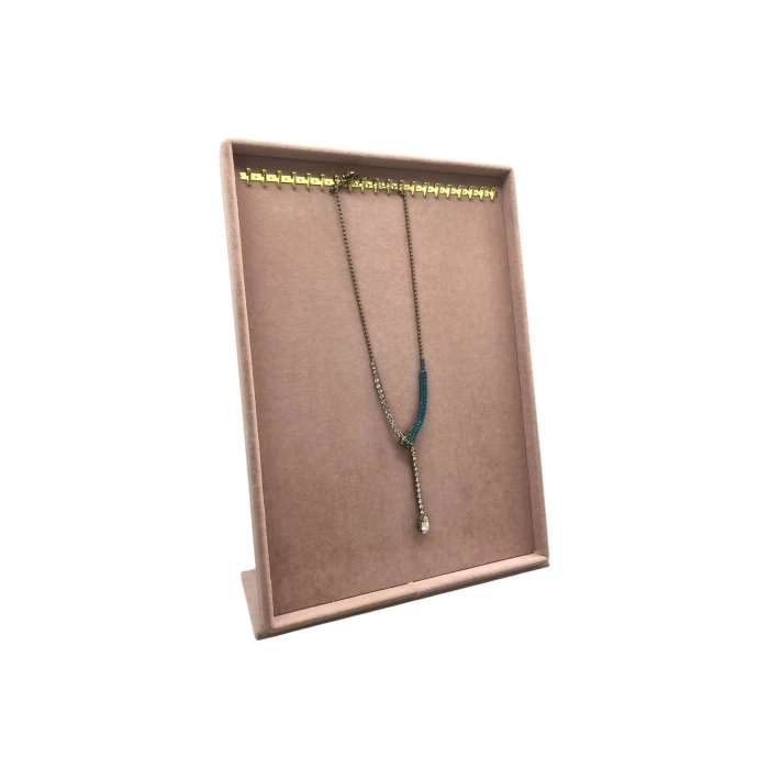 Yerli Üretim Süet Kumaş Tırnaklı Pembe Renk 34/24 Cm Ayaklı Tesbih Takı Stand