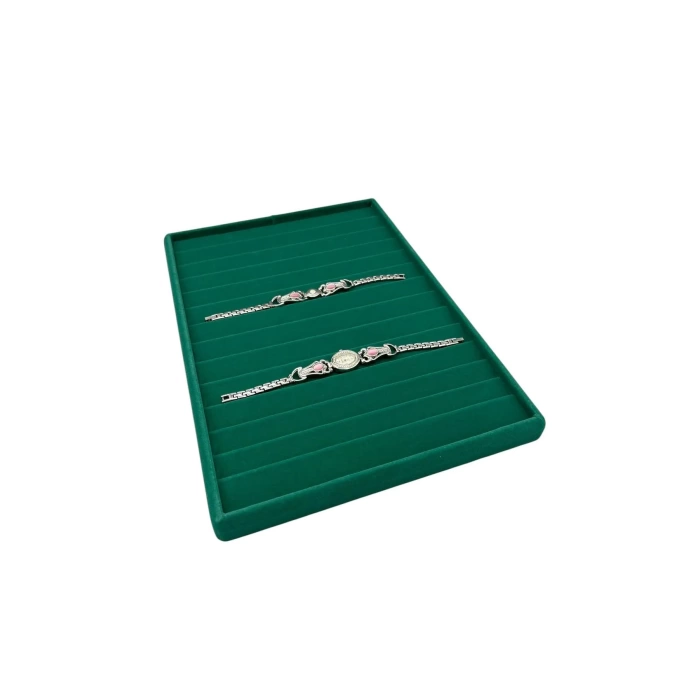 Yerli Üretim Süet Kumaş Yeşil Renk 34/24Cm 14 Adet Kademeli Çekmece İçi Bileklik Tablası