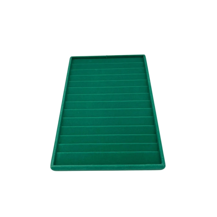 Yerli Üretim Süet Kumaş Yeşil Renk 34/24Cm 14 Adet Kademeli Çekmece İçi Bileklik Tablası