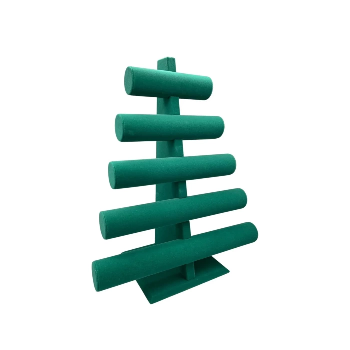 Yerli Üretim Süet Kumaş Yeşil Renk Beş Kademeli 45/34 cm Bileklik-Saat Sergileme Standı