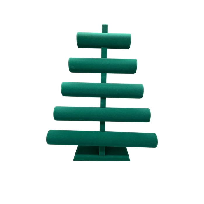 Yerli Üretim Süet Kumaş Yeşil Renk Beş Kademeli 45/34 cm Bileklik-Saat Sergileme Standı