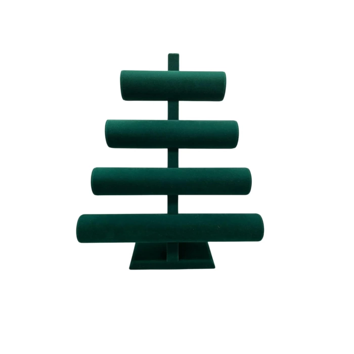 Yerli Üretim Süet Kumaş Yeşil Renk Dört Kademeli 38/34 cm Bileklik-Saat Sergileme Standı