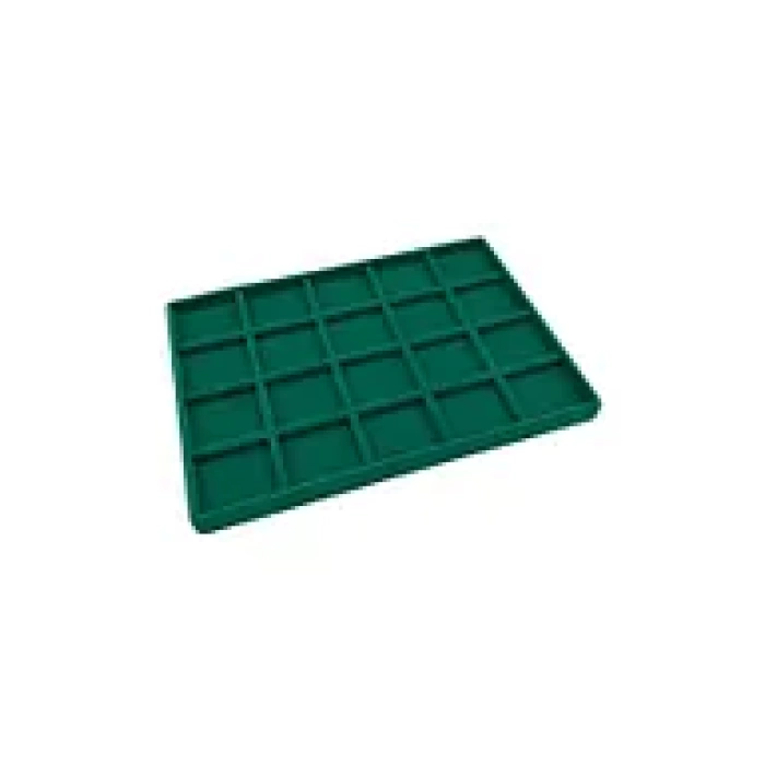 Yerli Üretim Süet Kumaş Yeşil Renkli 34/24 cm 20 Bölmeli Çekmece İçi Takı Standı