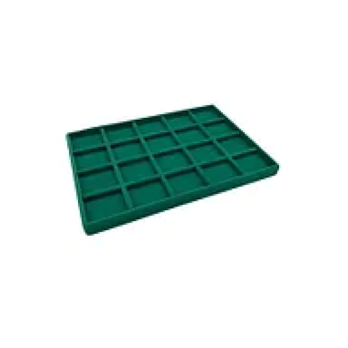 Yerli Üretim Süet Kumaş Yeşil Renkli 34/24 cm 20 Bölmeli Çekmece İçi Takı Standı
