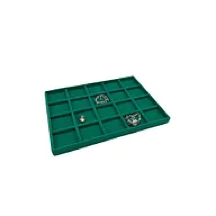 Yerli Üretim Süet Kumaş Yeşil Renkli 34/24 cm 20 Bölmeli Çekmece İçi Takı Standı