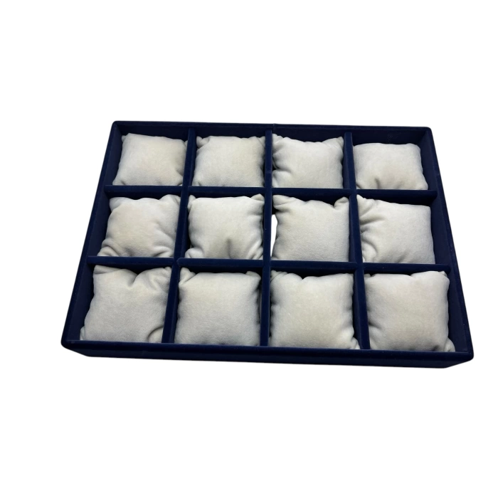 Yerli Üretim Tokyo Model Süet Kumaş Lacivert -Beyaz Renk 34/24 Cm Yastıklı Saat Ve Takı Kutusu