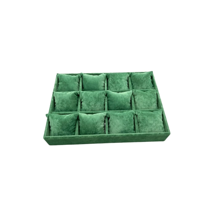 Yerli Üretim Tokyo Model Süet Kumaş Yeşil Renk 34/24 Cm Yastıklı Çekmece Içi Saat Ve Takı Kutusu