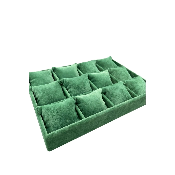 Yerli Üretim Tokyo Model Süet Kumaş Yeşil Renk 34/24 Cm Yastıklı Çekmece Içi Saat Ve Takı Kutusu