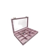 Cam Kapaklı İmera Kumaş Pembe Renk 34 cm / 24 cm Bölmeli Takı Standı