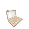 Yeni Cam Kapaklı Imera Deri Kumaş Krem Renk 34 Cm / 24 Cm Üçlü Set Kutusu