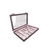 Yeni Cam Kapaklı İmera Deri Kumaş Pembe Renk 34 cm / 24 cm Bölmeli Kolye Tablası