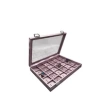 Yeni Cam Kapaklı İmera Deri Kumaş Pembe Renk 34 cm / 24 cm Bölmeli Tırnaklı Yüzük Tablası