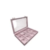 Yeni Cam Kapaklı İmera Deri Kumaş Pembe Renk 34 cm / 24 cm Üçlü Set Tablası