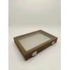 Yeni Cam Kapaklı Süet Kumaş Şütlü Kahve 34 cm / 24 cm Tırnaklı Yüzük Tablası