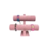 Yerli Üretim Süet Kaplama Pembe Renk 26/18 Cm Iki Kademeli Saat Bileklik Sergileme Standı
