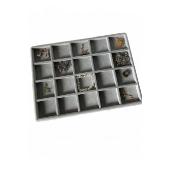 Süet Kumaş Gri Renk 24/34 20 Bölmeli Takı Tablası