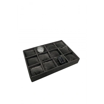 Süet Kumaş Füme Renk 34/24 Cm Yastıklı Çekmece Içi Yastıklı Saat Ve Takı Kutusu