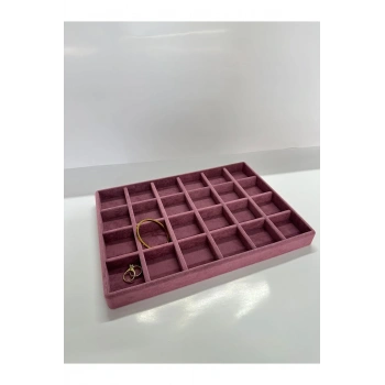 Süet Kumaş Bordo Renk 34 Cm / 24 Cm 24 Bölmeli Takı Standı