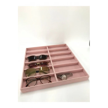 Süet Kumaş Pembe Renk 38 Cm / 36 Cm Gözlük Sergileme Çekmece Içi Stand