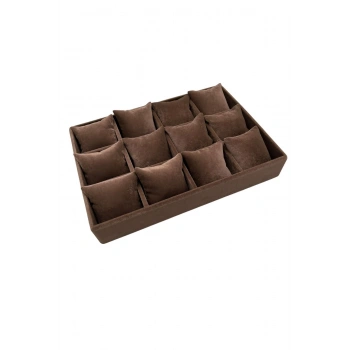 Tokyo Model Süet Kumaş Kahve Renk 34/24 Cm Çekmece Içi Yastıklı Saat Ve Takı Kutusu