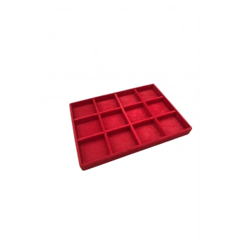 Keten Kumaş Kırmızı Renk 34 Cm / 24 Cm 12 Bölmeli Çekmece Içi Takı Standı