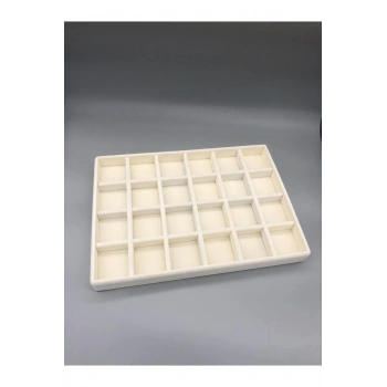 Süet Kumaş Krem Renk 34 Cm / 24 Cm 24 Bölmeli Takı Standı