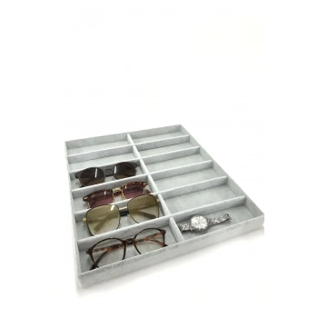 Havana Model Süet Kumaş Gri Renk 38 Cm / 36 Cm Gözlük Sergileme Çekmece Içi Stand