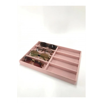 New York Model Süet Kumaş Pembe Renk 34/24 cm Bölmeli Çekmece Içi Gözlük Standı