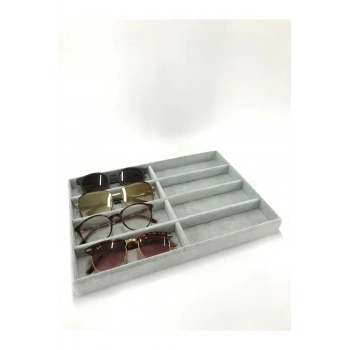 New York Model Süet Süet Kumaş Gri Renk 34/24 Cm Bölmeli Çekmece Içi Gözlük Standı