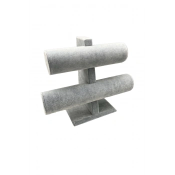 Süet Kaplama Gri Renk 26/18 Cm Iki Kademeli Saat Bileklik Sergileme Standı