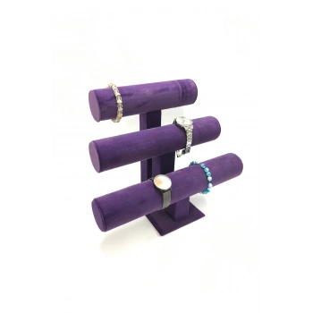 Süet Kumaş Mor Renk Üçlü Bileklik-saat Takı Standı