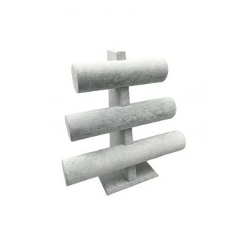 Süet Kumas Gri Renk Üçlü Kademeli 30/26cm Bileklik-saat Sergileme Standı