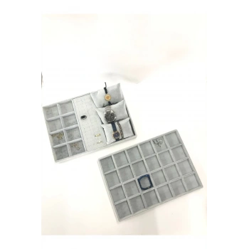 Süet Kumaş Gri Renk Ikili Takım Çekmece Ici Takı Standı