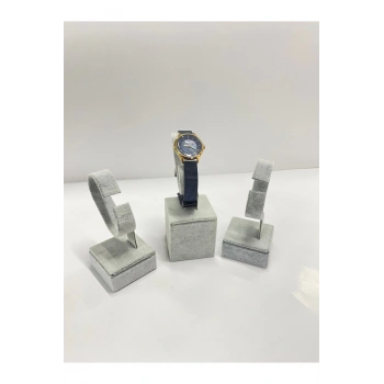 Süet Kaplama Gri Renk 3lü Takım Saat Kelepçe Standı ( Megassdekor )