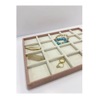 Süet Kumaş Iki Renkli Bölmeli Çekmece Ici Takı Standı