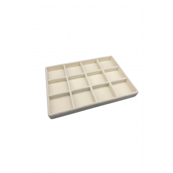 Süet Kumaş Krem Renk 34 Cm / 24 Cm 12 Bölmeli Çekmece Içi Takı Standı