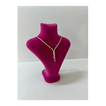 Londra Model Süet Kumaş Fuşya Renk 22/18 Cm Kolye Sergileme Mankeni