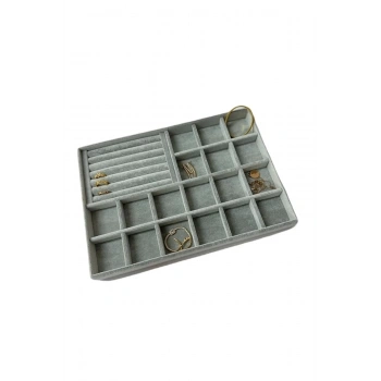 Bakü Model Süet Kumaş Gri Renk 34/24 cm Bölmeli-Sosisli Çekmece Içi Takı Standı