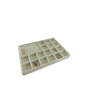 Bakü Model Süet Krem Renk 34/24 cm Bölmeli-Sosisli Çekmece Içi Takı Standı