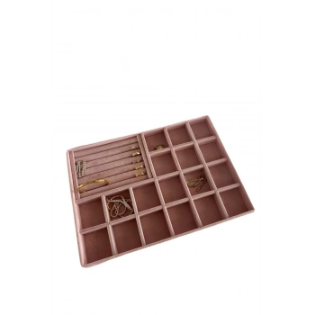 Bakü Model Süet Pembe Renk 34/24 cm Bölmeli-Sosisli Çekmece Içi Takı Standı