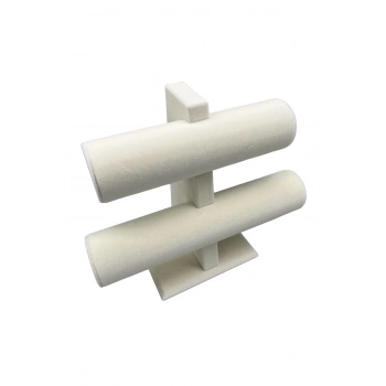 Süet Kaplama Krem Renk 26/18 Cm Iki Kademeli Saat Bileklik Sergileme Standı