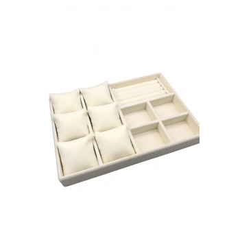 Yeni Süet Krem Takı Sergileme Kutusu