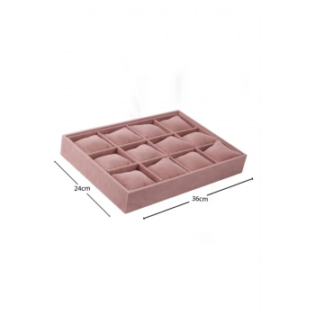 Tokyo Model Süet Kumaş Pembe 34/24 Cm Yastıklı Çekmece Içi Yastıklı Saat Ve Takı Kutusu