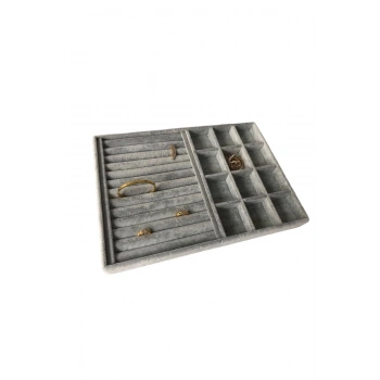 Berlin Model Süet Kumaş Gri Renk 24/34 Cm  Sosisli- Bölmeli Takı Sergileme Standı