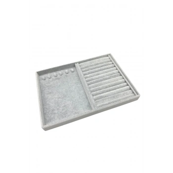 Venedik Model Süet Kumaş Gri 34/24 cm Tırnaklı-Sosisli Takı Çekmece Ici Standı