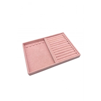 Venedik Model Süet Kumaş Pembe 34/24 cm Tırnaklı-Sosisli Takı Çekmece Ici Standı