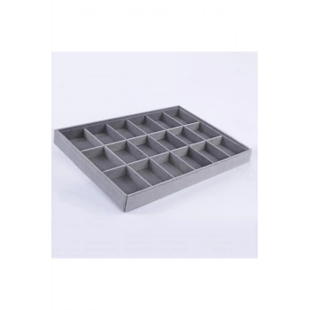 Süet Kumaş Füme Renk 34 cm / 24 cm 24 Bölmeli Çekmece İçi Takı Standı